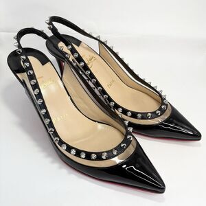 Christian Louboutin Black Patent Slingback Spike Heel Pump Brigadine 70 PVC 36.5